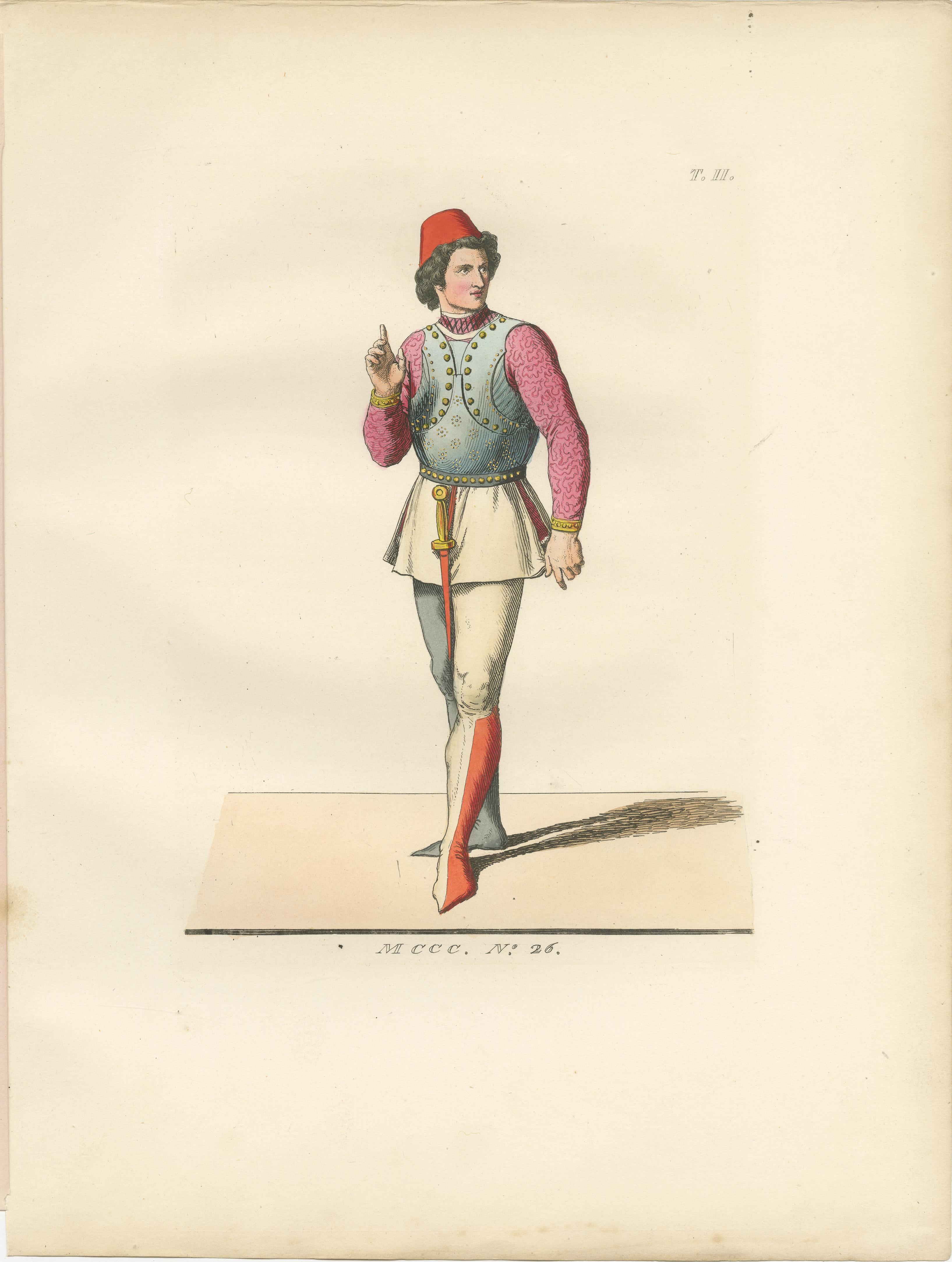 Six Hand-Colored Lithographs of Medieval Italian Costume, Circa 1860
