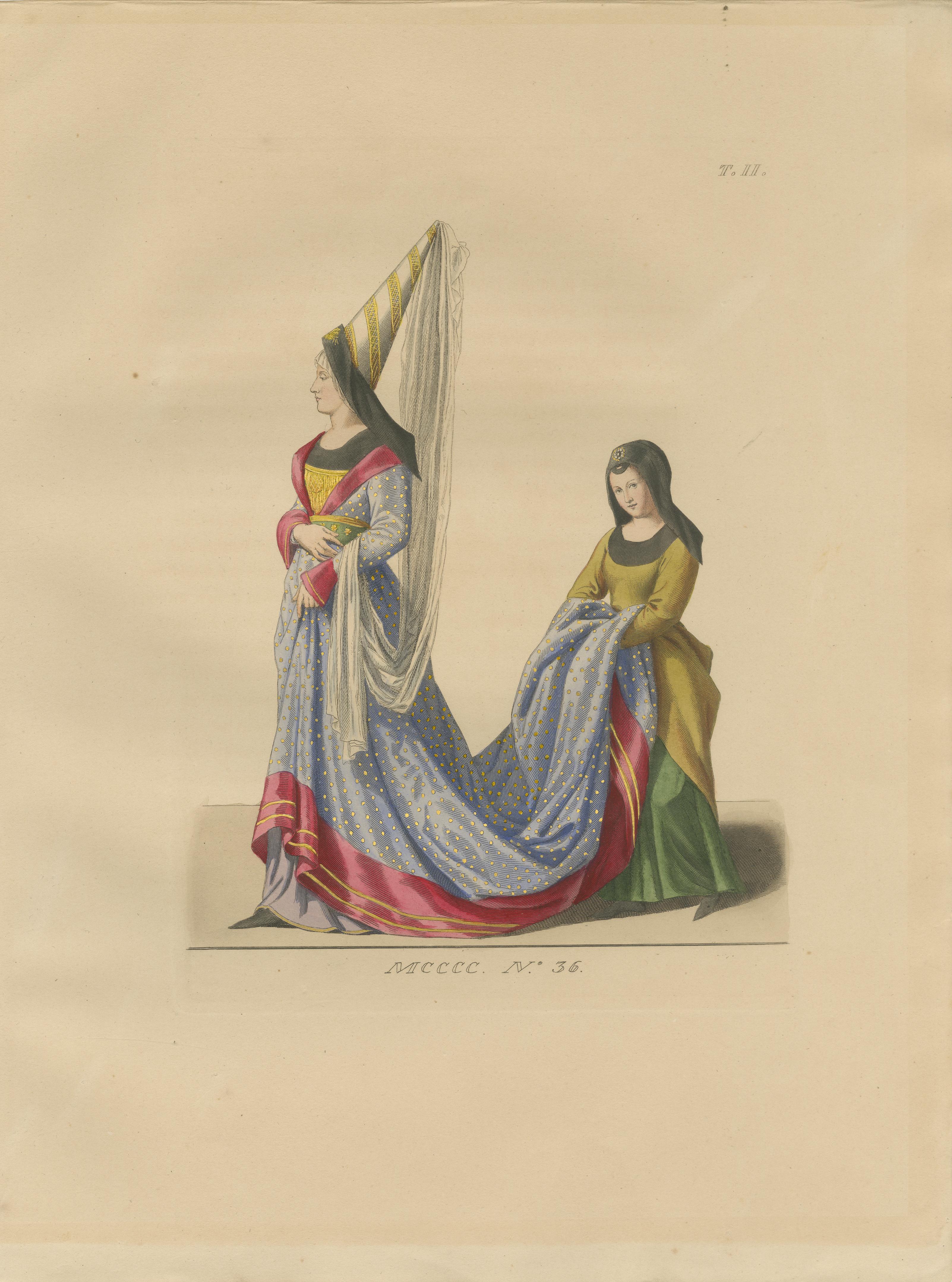 Six Hand-Colored Lithographs of Medieval Italian Costume, Circa 1860