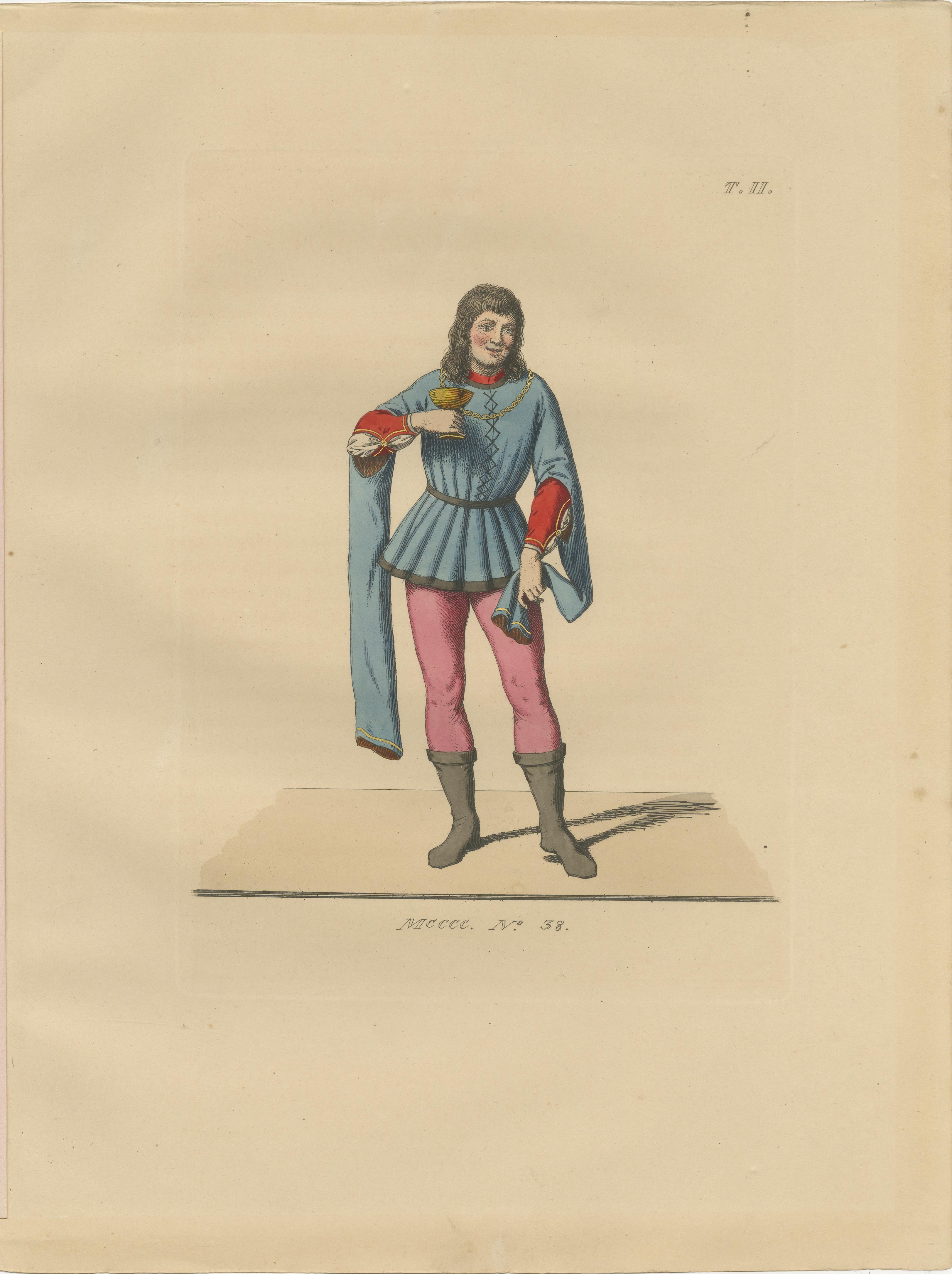 Six Hand-Colored Lithographs of Medieval Italian Costume, Circa 1860