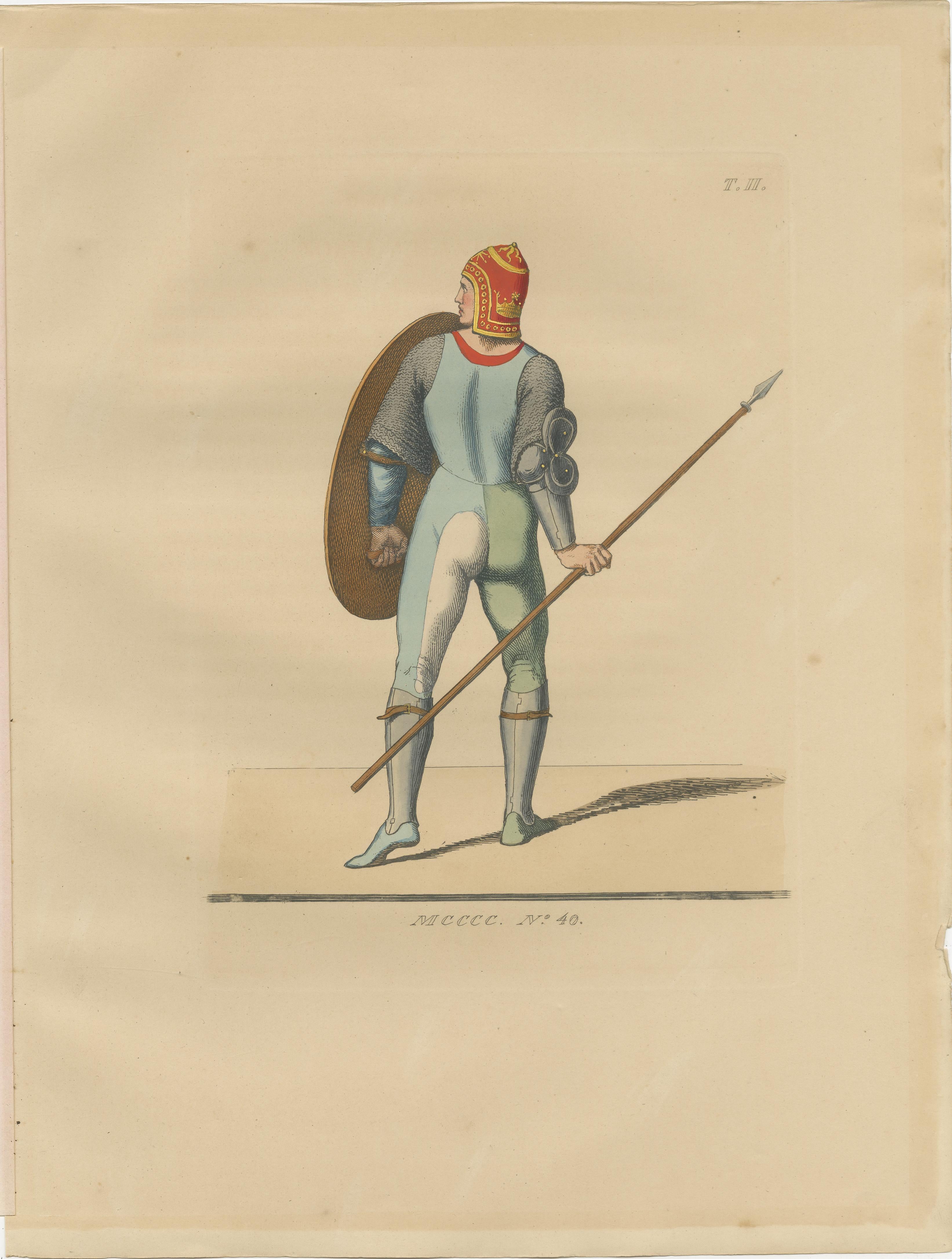Six Hand-Colored Lithographs of Medieval Italian Costume, Circa 1860