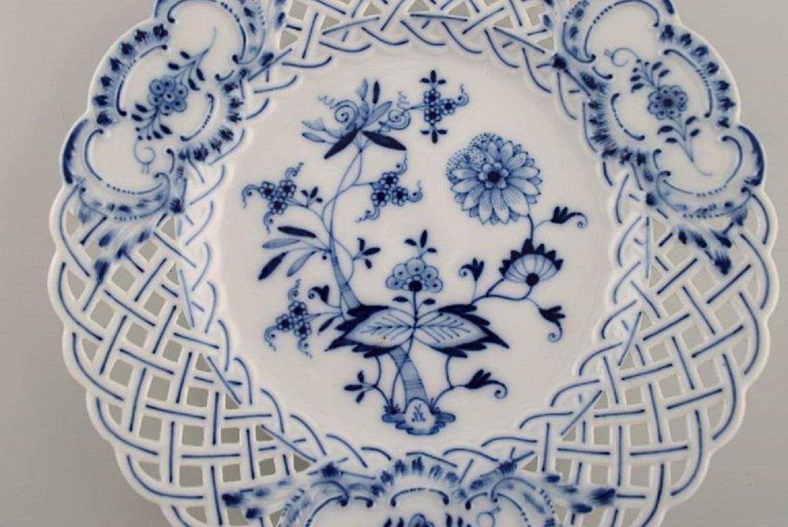 German Six Meissen Blue Onion Plates in Openwork Porcelain, Early 20th Century