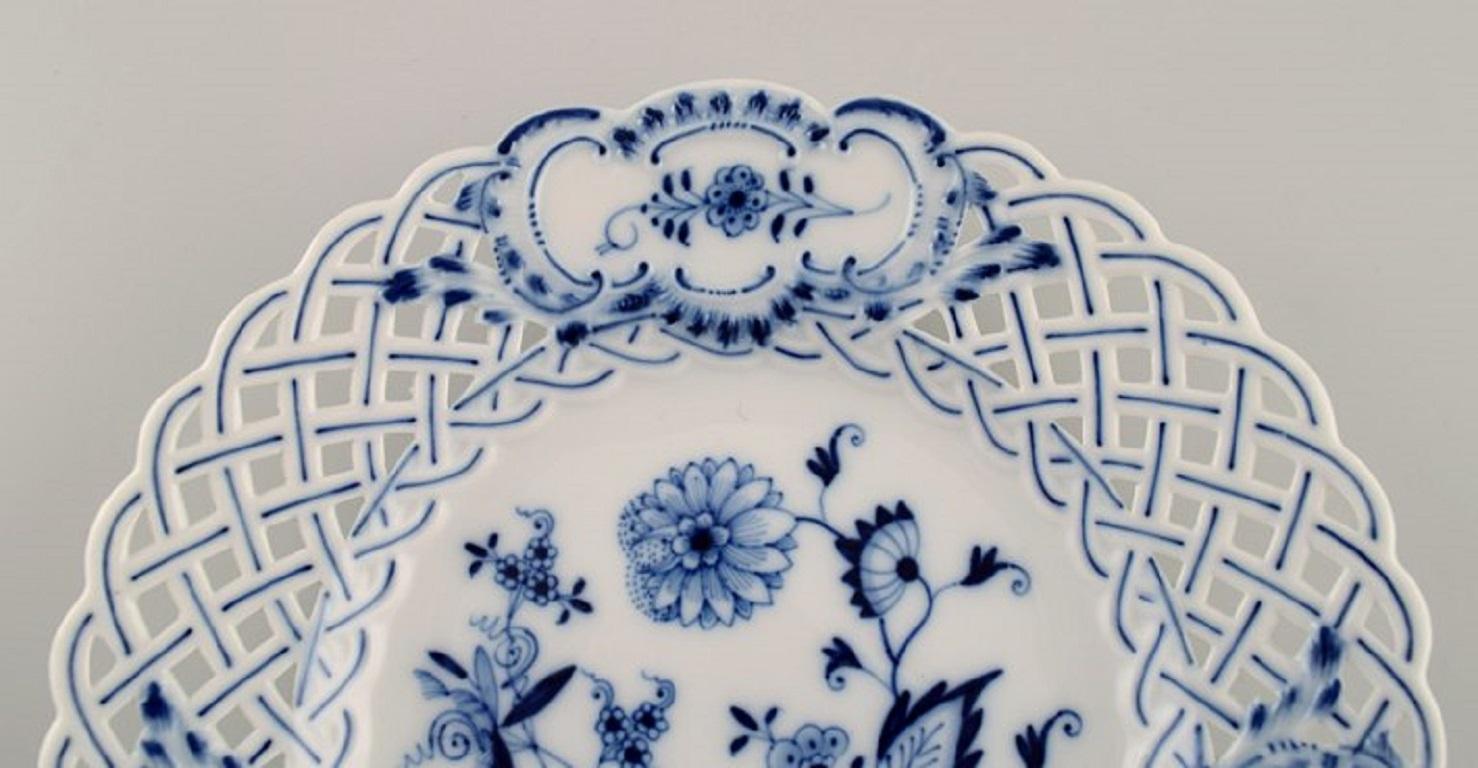 Hand-Painted Six Meissen Blue Onion Plates in Openwork Porcelain, Early 20th Century