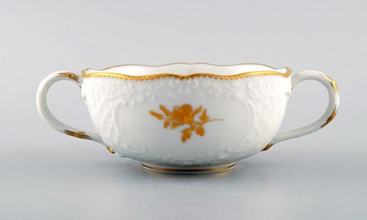 German Six Meissen Bouillon Cups with Saucers in Porcelain with Flowers and Foliage For Sale