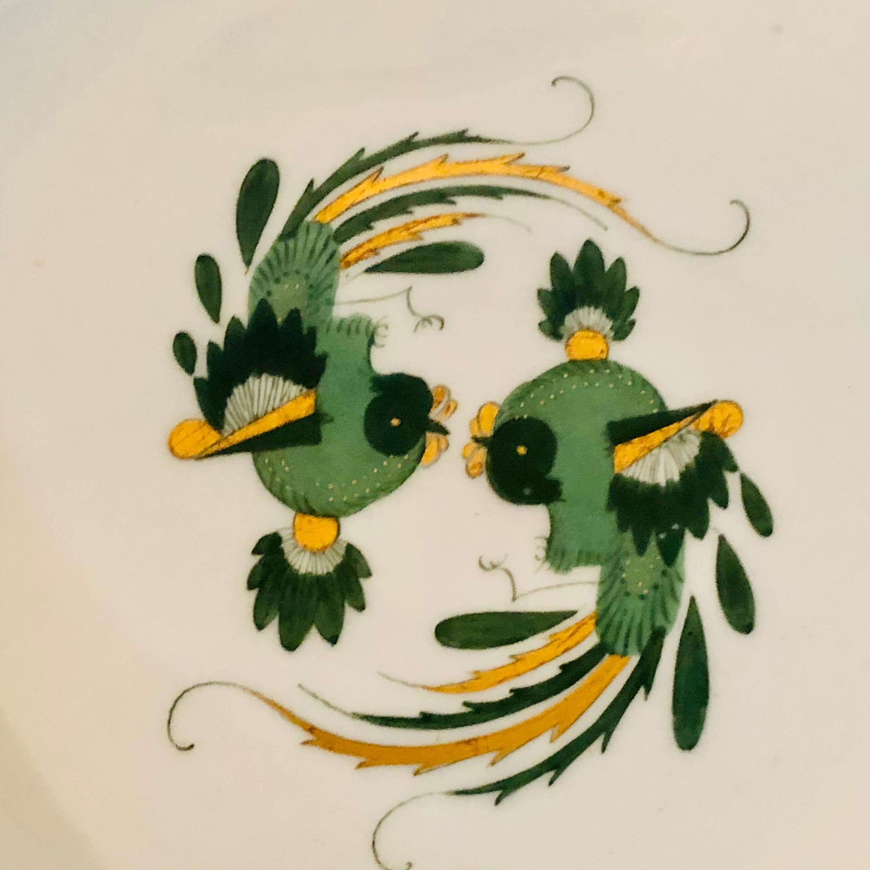 Sechs Meissener Grüne Hofdrachen Dessertteller mit Phönixvögeln und Drachen 2