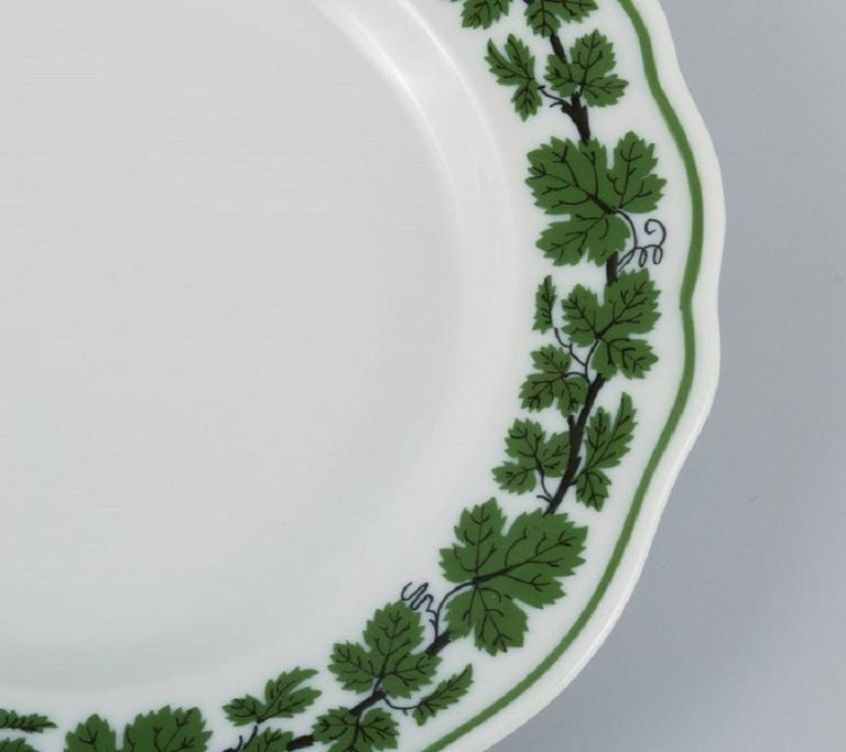 German Six Meissen Green Ivy Vine Dinner Plates in Hand-Painted Porcelain, 1940s For Sale