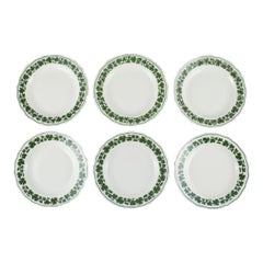 Six Meissen Green Ivy Vine Dinner Plates in Hand-Painted Porcelain, 1940s