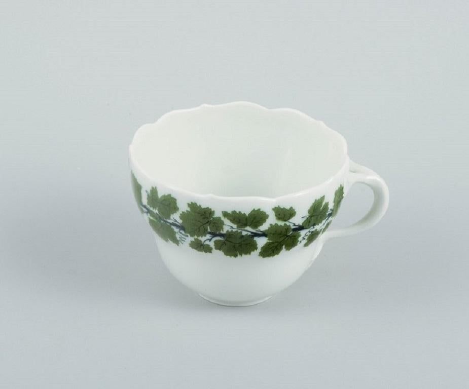 German Six Meissen Green Ivy Vine Leaf Coffee Cups with Saucers in Porcela For Sale