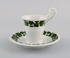 Six Meissen Green Ivy Vine Leaf Coffee Cups with Saucers in Porcelain