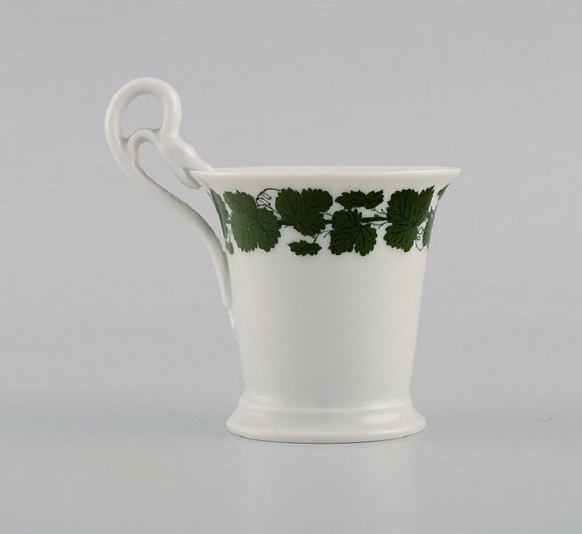 German Six Meissen Green Ivy Vine Leaf Coffee Cups with Saucers in Porcelain