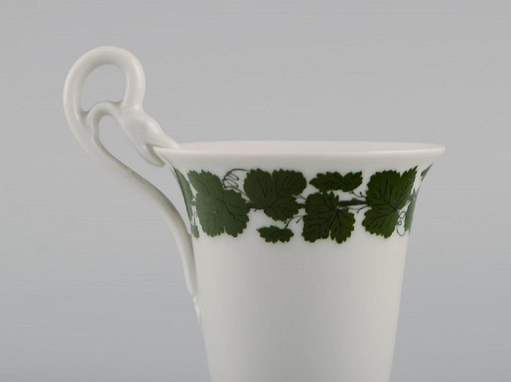 Hand-Painted Six Meissen Green Ivy Vine Leaf Coffee Cups with Saucers in Porcelain