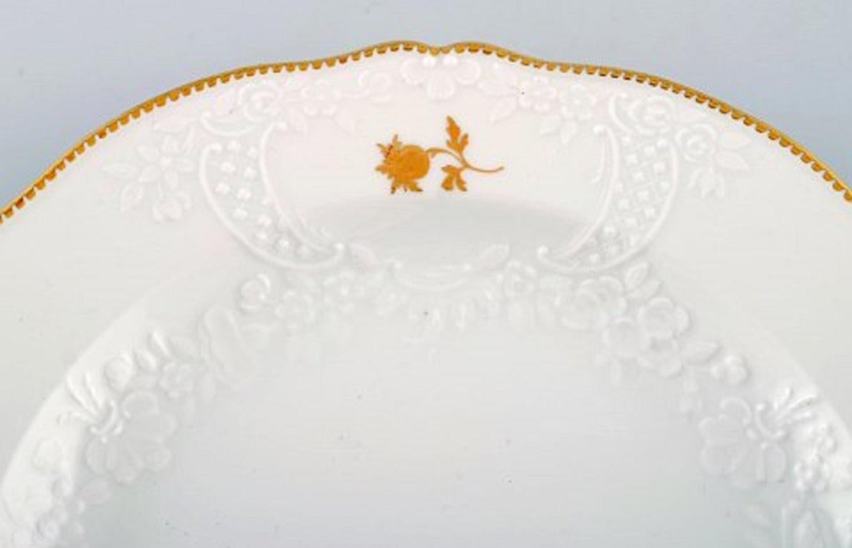 German Six Meissen Porcelain Dinner Plates with Flowers and Foliage in Relief