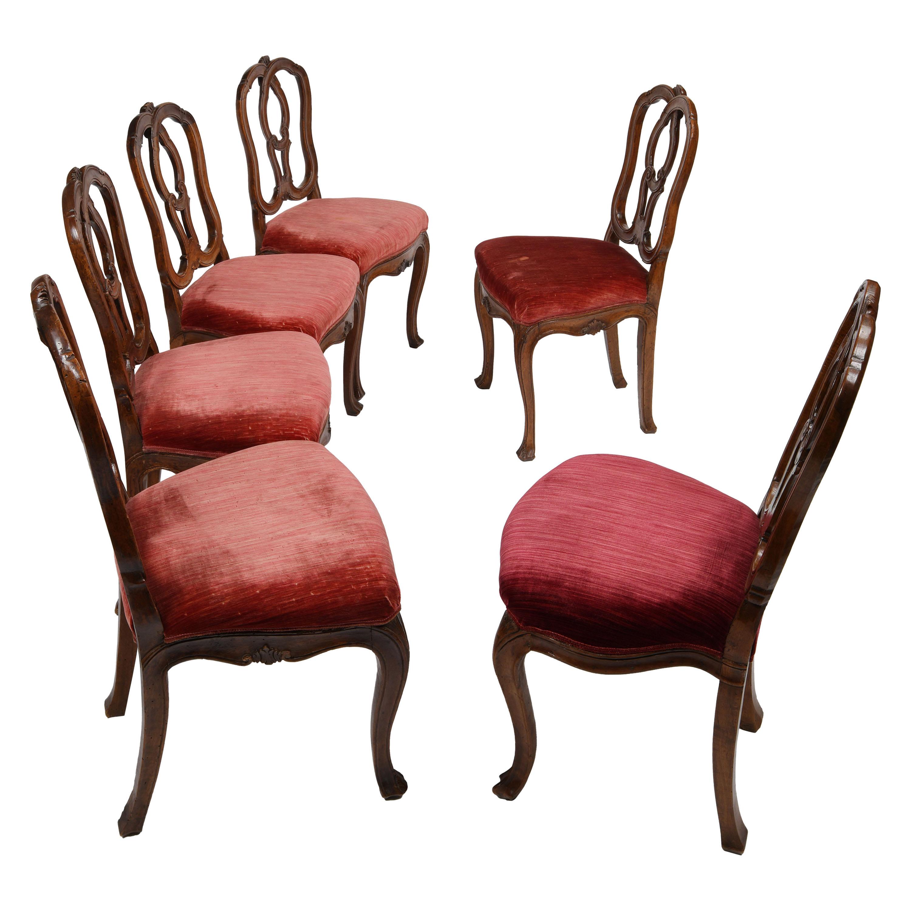 Six Mid-18th Century Italian Chairs, Venice, circa 1750 For Sale