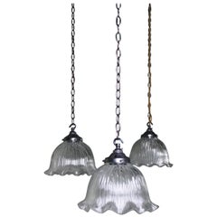 Six Mid-20th Century Holophane Style Prismatic Fluted Pendants Lights