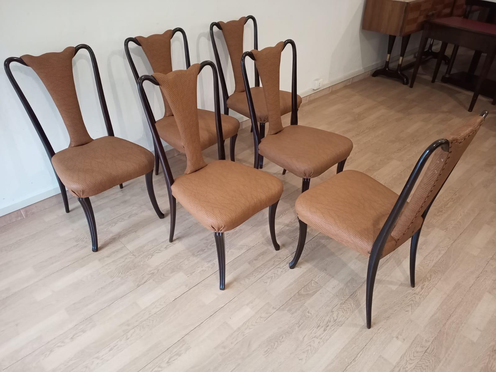 Italian Six Mid 20th Century Vittorio Dassi Chairs Mid-Century Modern Leather Classical For Sale