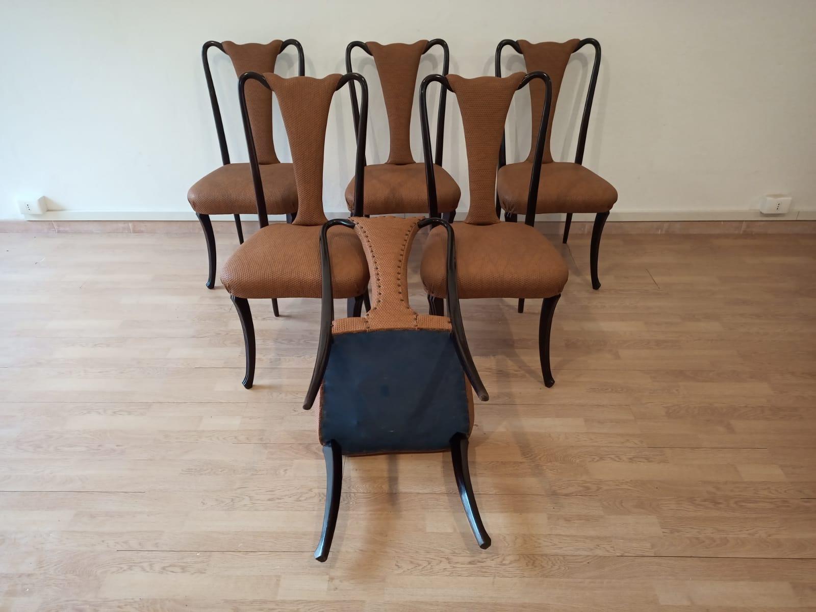 Hand-Carved Six Mid 20th Century Vittorio Dassi Chairs Mid-Century Modern Leather Classical For Sale