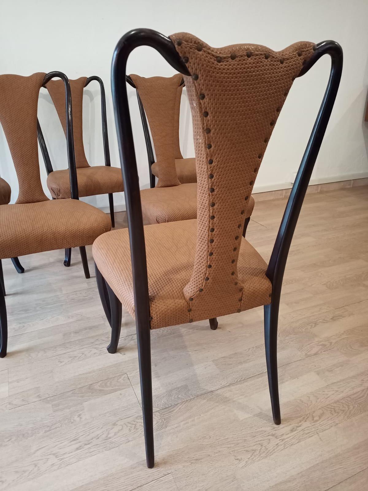 Six Mid 20th Century Vittorio Dassi Chairs Mid-Century Modern Leather Classical In Excellent Condition For Sale In Sant'Arsenio, Campania