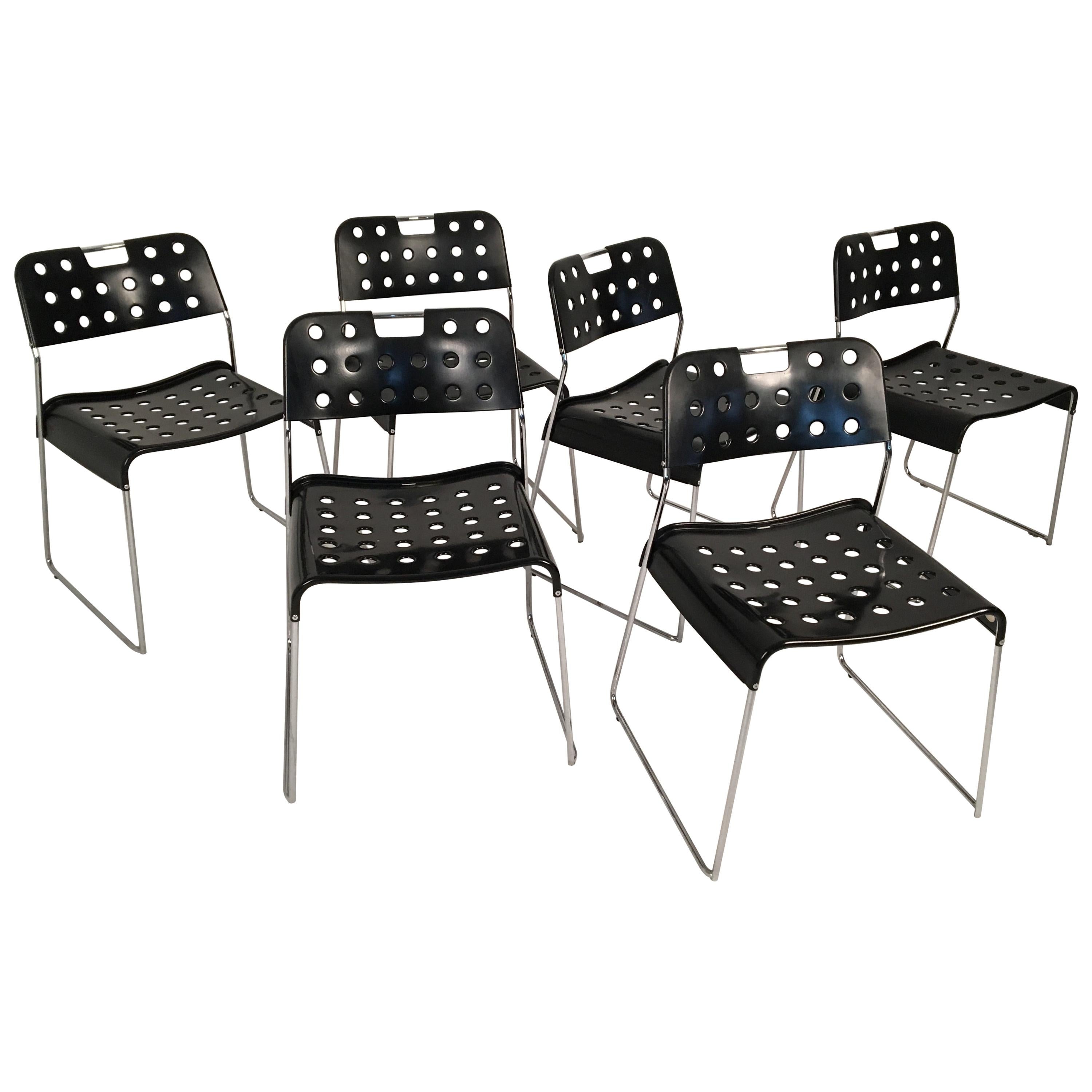 Six Midcentury Black R. Kinsman �‘Omstak’ Chairs for Bieffeplast Italy circa 1970