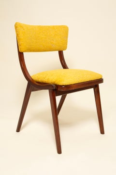 Sei sedie Bumerang della metà del secolo scorso, Jacquard Spiriti Giallo - Dedar, Polonia, anni '60