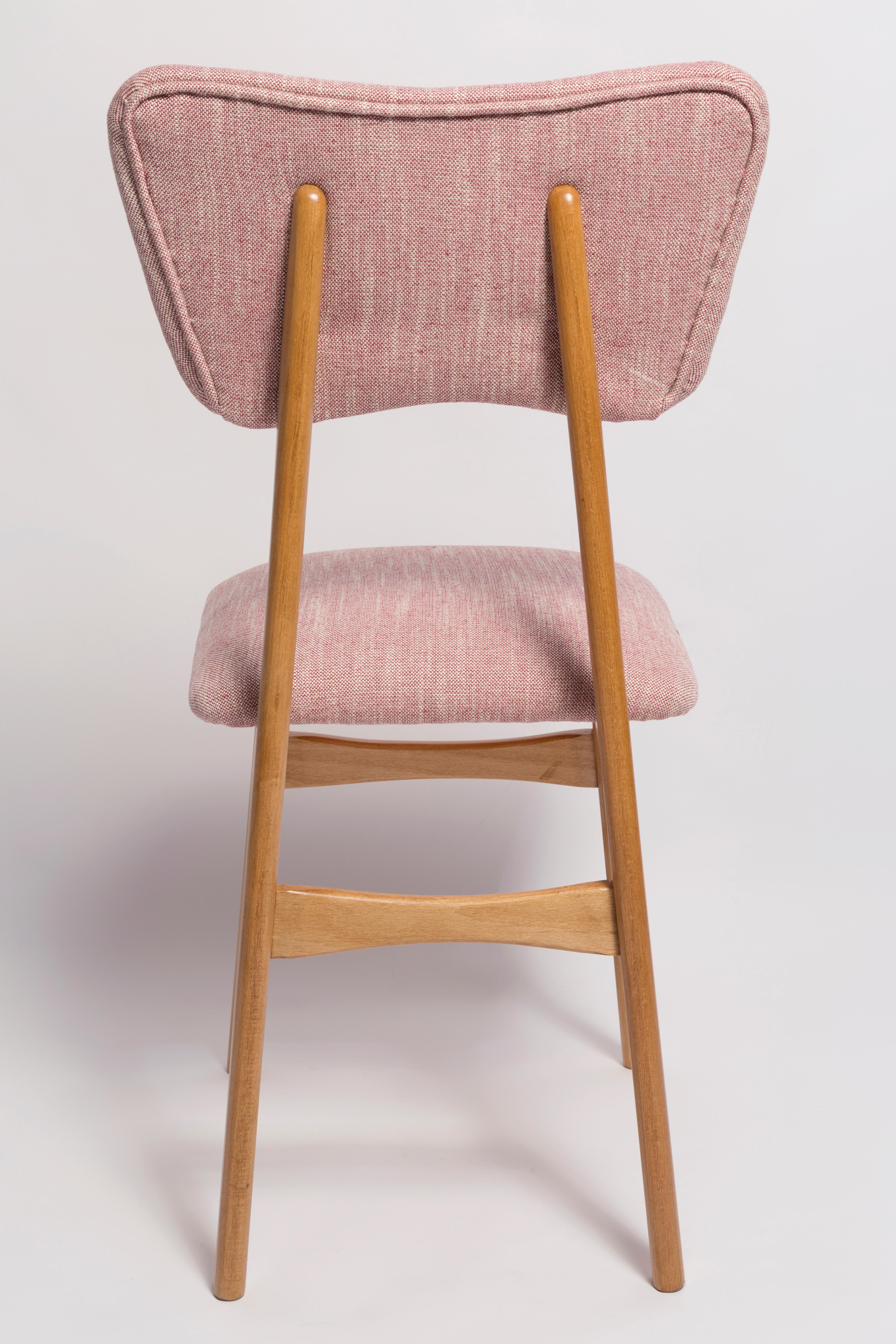 Six Mid-Century Butterfly Dining Chairs, Pink Linen, Light Wood, Europe, 1960s For Sale 2