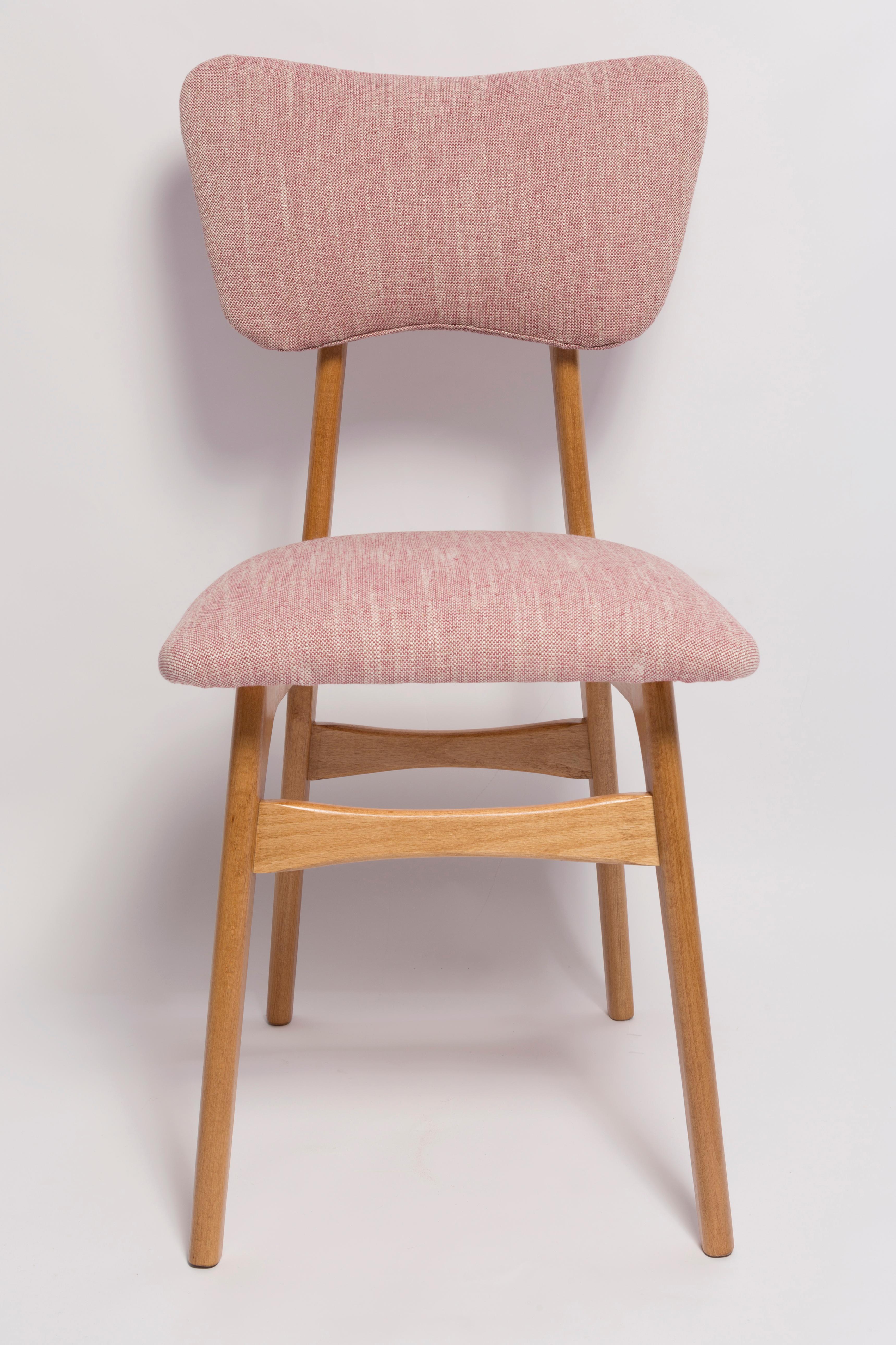 Six Mid-Century Butterfly Dining Chairs, Pink Linen, Light Wood, Europe, 1960s For Sale 3