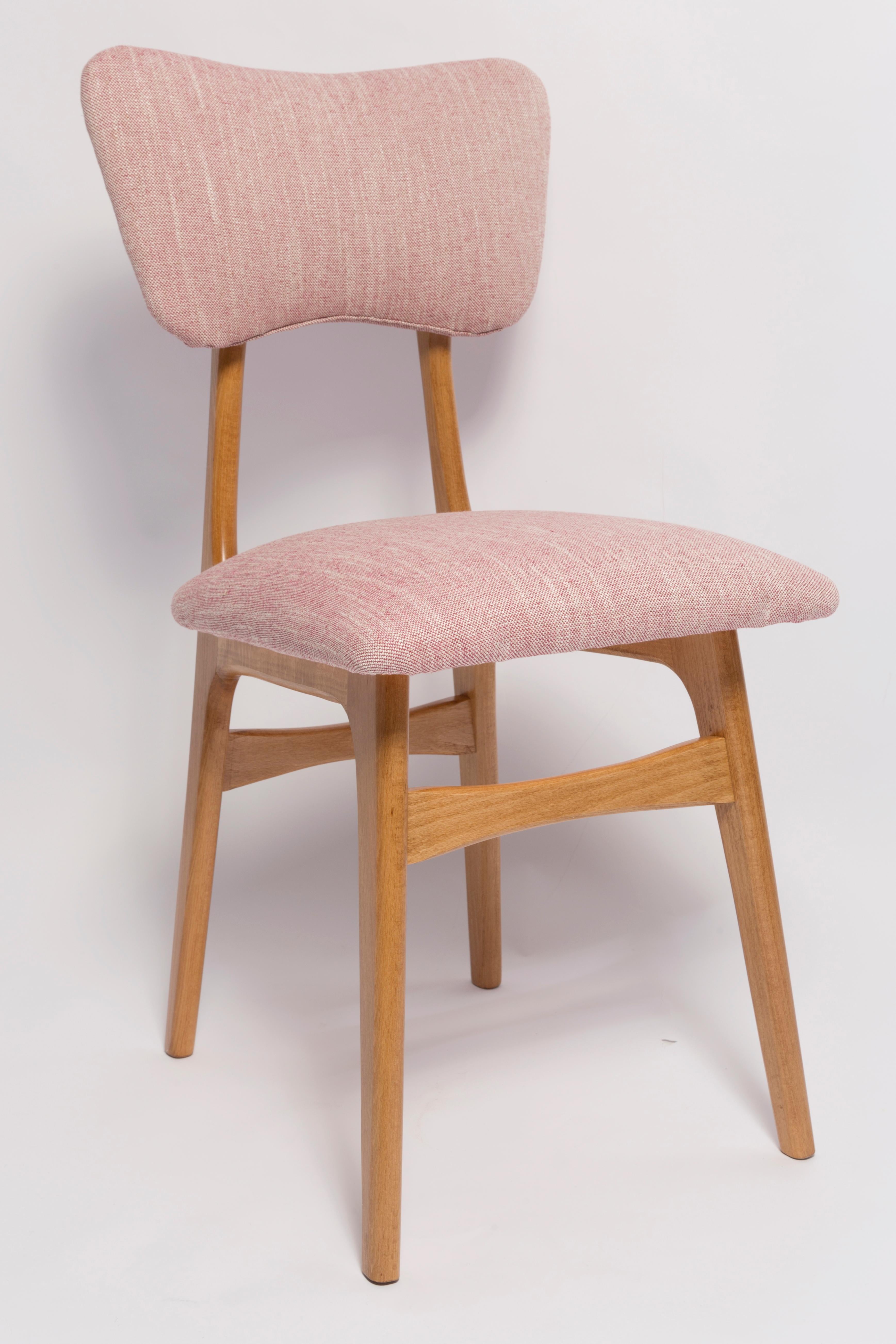 Mid-Century Modern Six Mid-Century Butterfly Dining Chairs, Pink Linen, Light Wood, Europe, 1960s For Sale