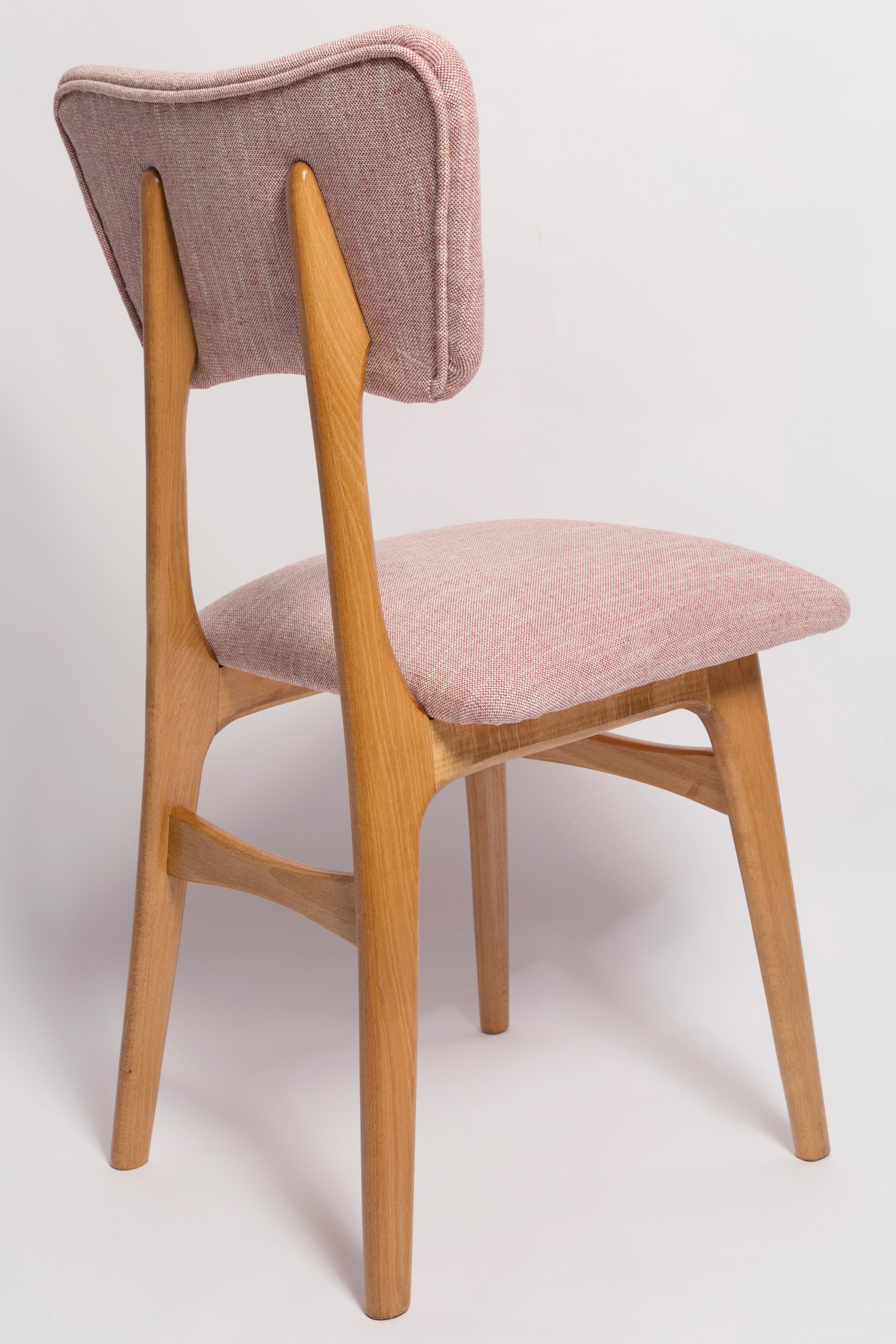 Six Mid-Century Butterfly Dining Chairs, Pink Linen, Light Wood, Europe, 1960s In Excellent Condition For Sale In 05-080 Hornowek, PL