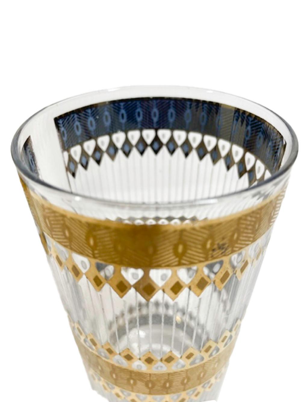 Mid-Century Modern Six verres hautes Culver du milieu du siècle dernier, Ltd, à motif Barcelona en vente