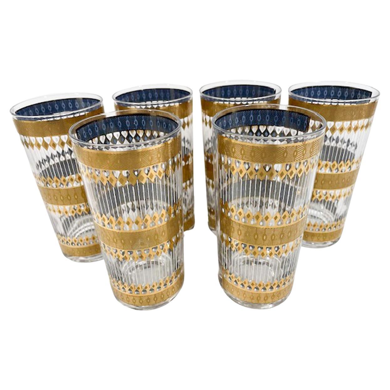 Six Mid-Century Culver, Ltd Highball Glasses in the Barcelona Pattern For Sale