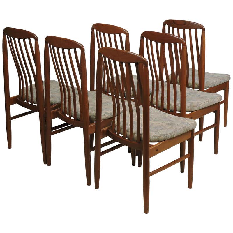 Six Midcentury Danish Modern Teak Benny Linden Dining Chairs For Sale