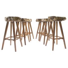 Six Mid-Century French Wooden Bar Stools, Pierre Chapo Attributed, 1960s