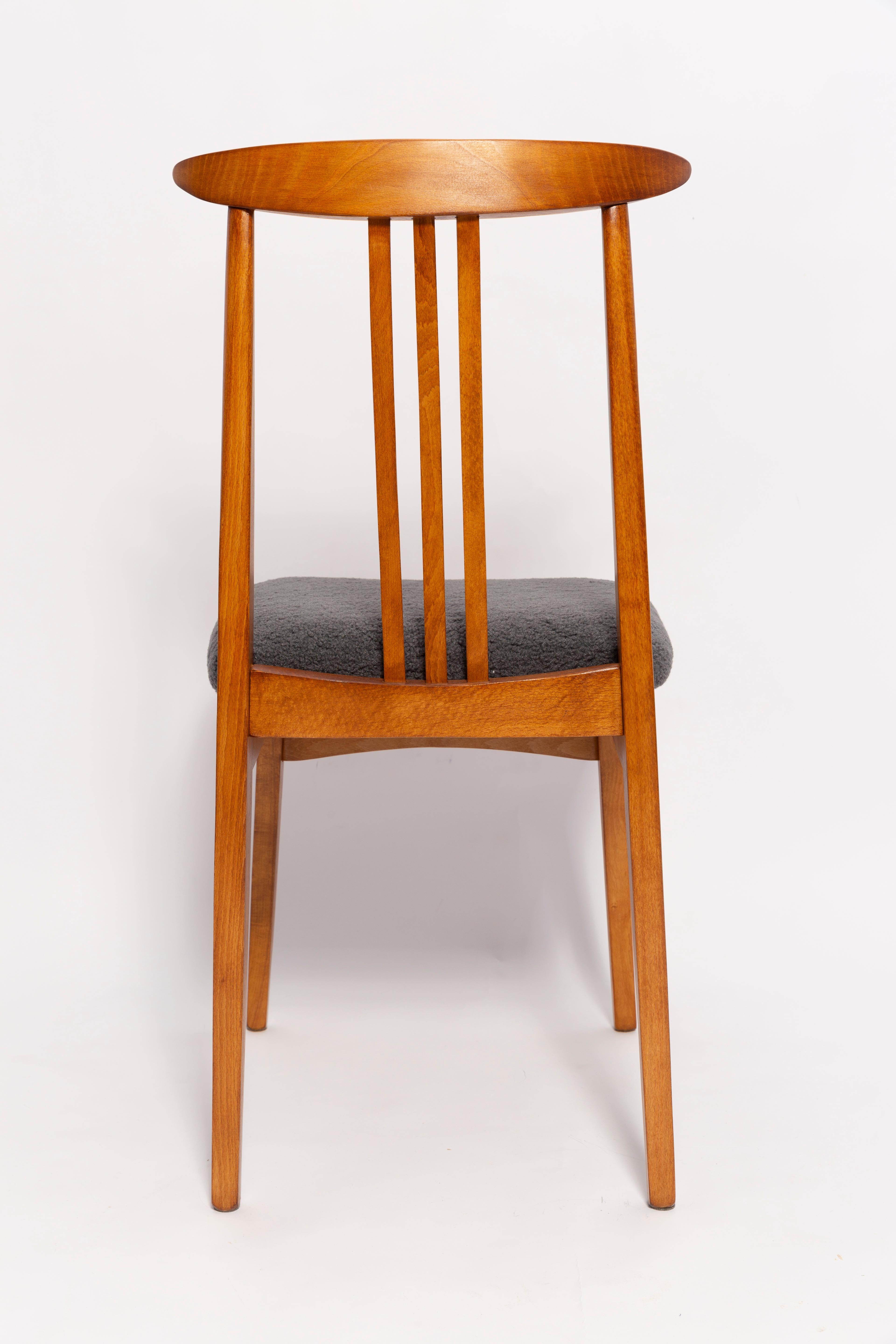 20th Century Six Mid-Century Graphite Boucle Chairs, Medium Wood, M Zielinski, Europe 1960 For Sale