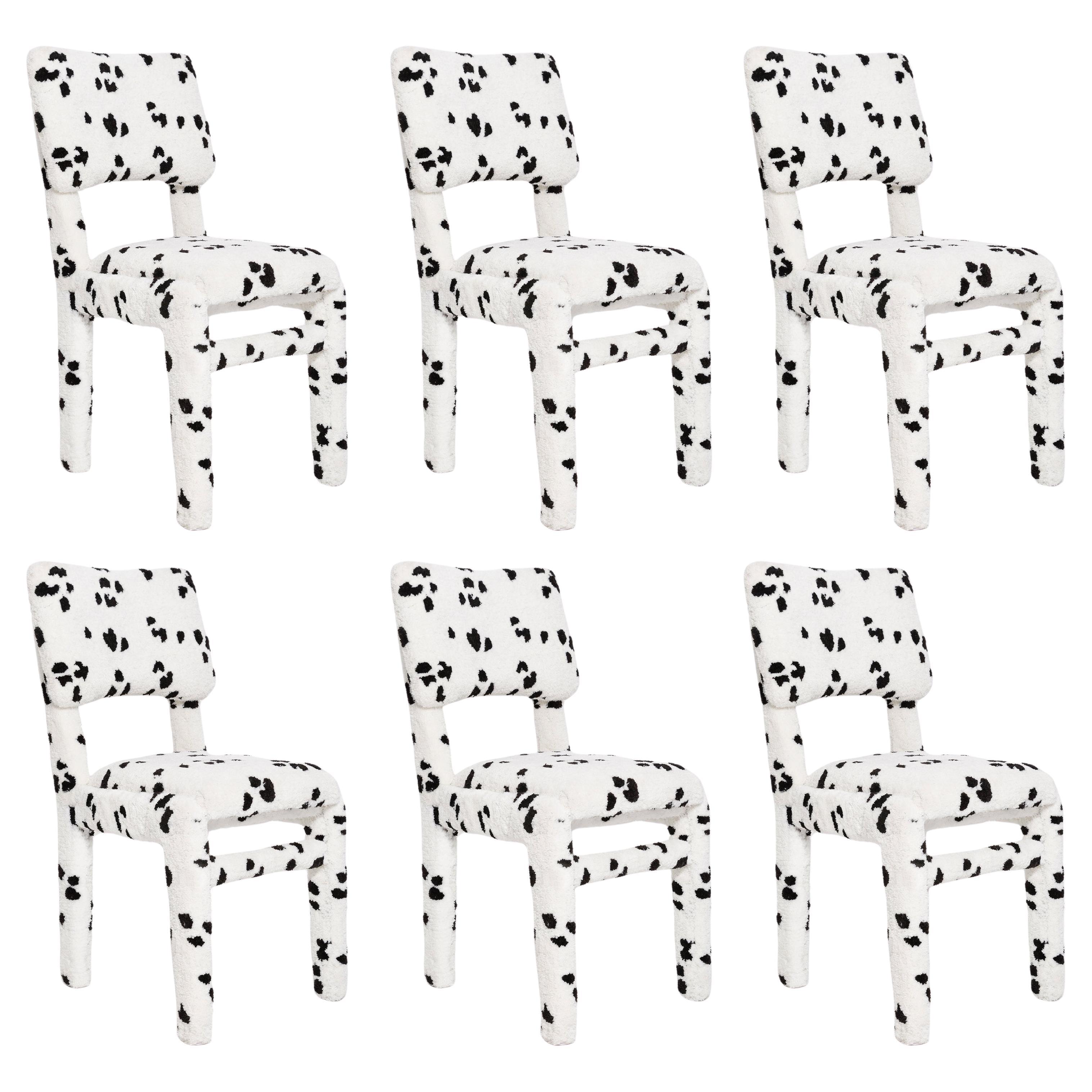 Six Mid Century Hand Tufting Dalmatian Chairs, Rajmund Halas, Poland, 1960s