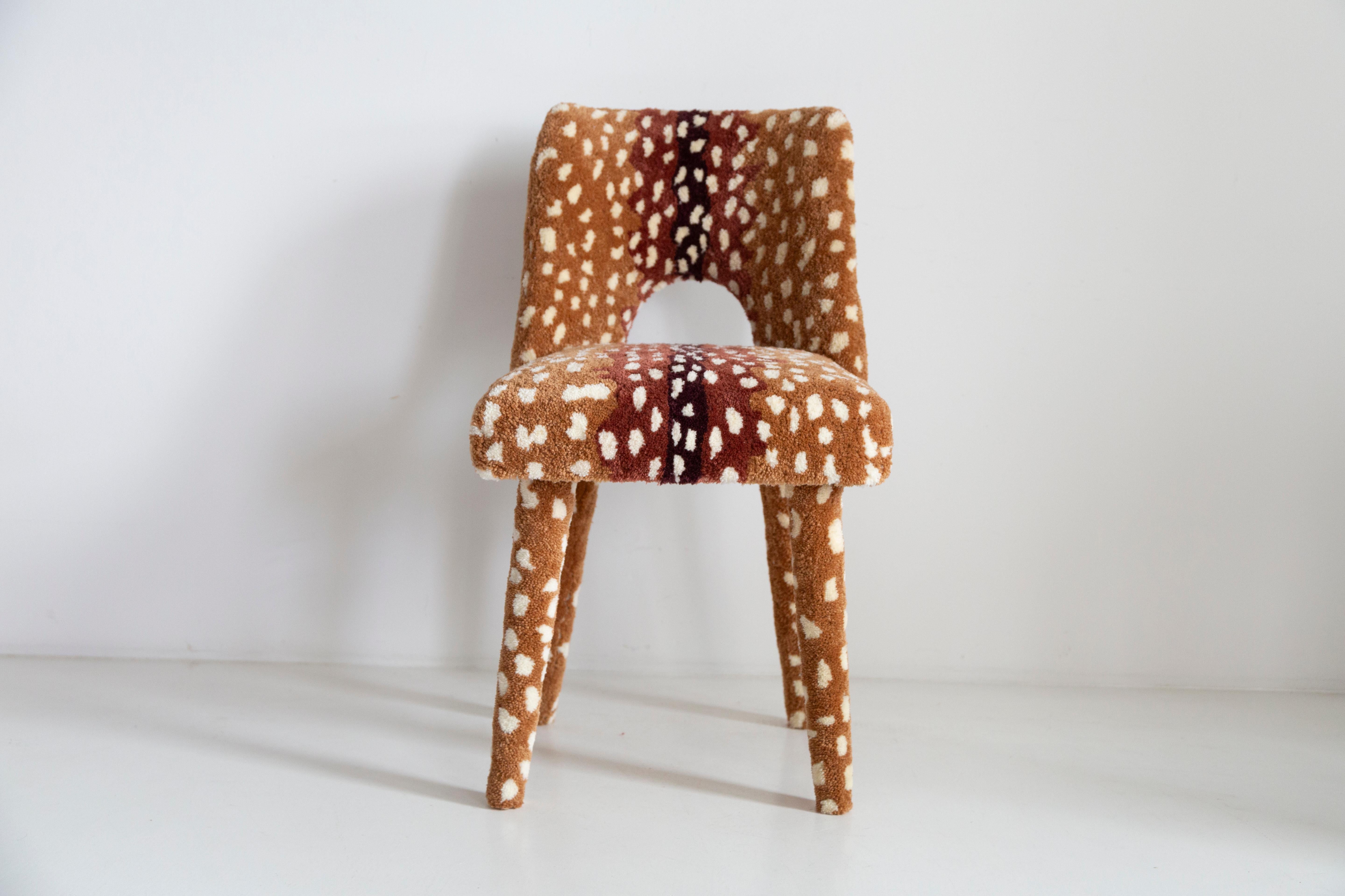 Sechs Mid Century Hand Tufting Reh Bambi Wolle Shell Stühle, Europa, 1960er Jahre im Angebot 2