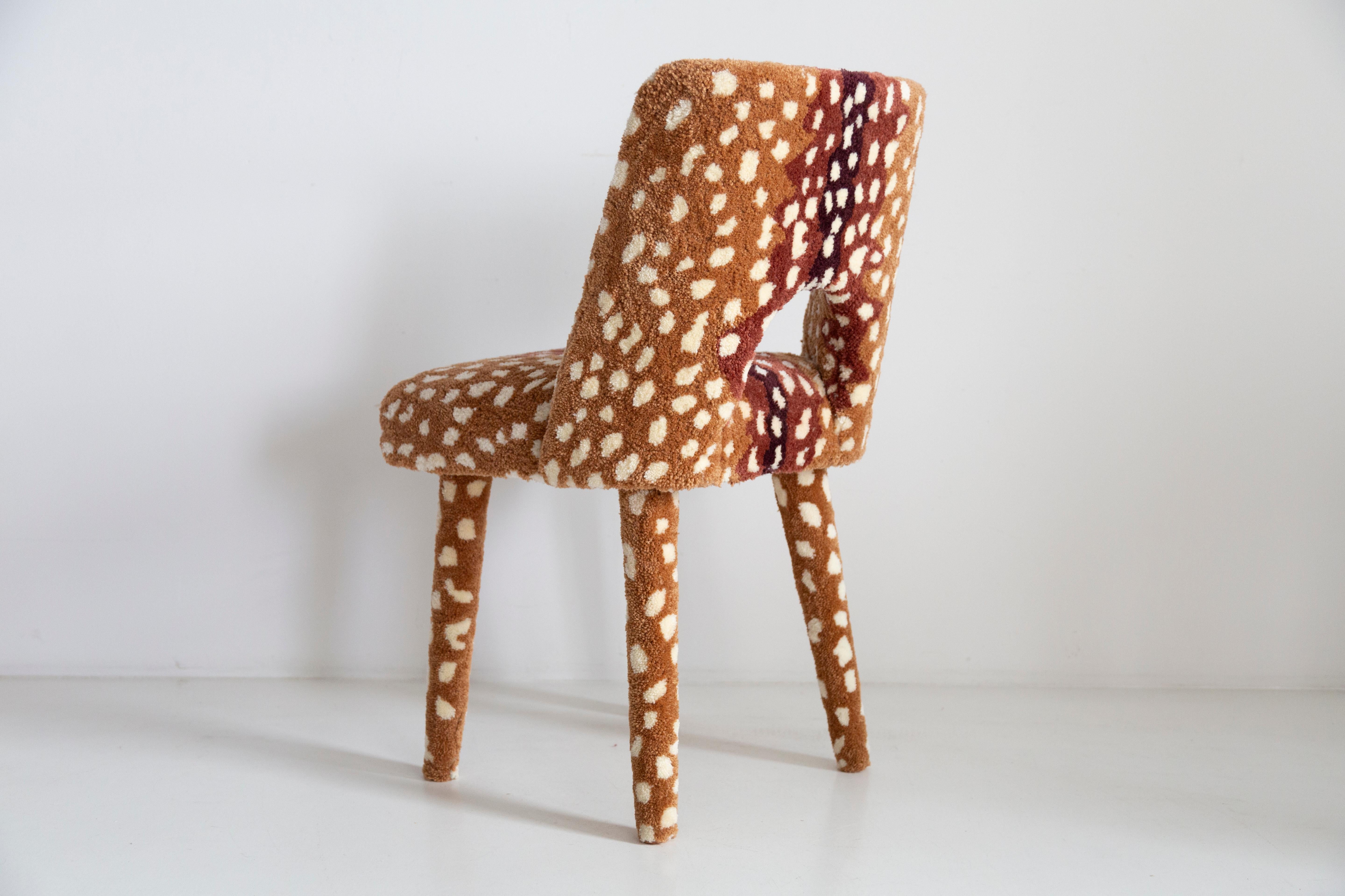 Sechs Mid Century Hand Tufting Reh Bambi Wolle Shell Stühle, Europa, 1960er Jahre (Handgefertigt) im Angebot