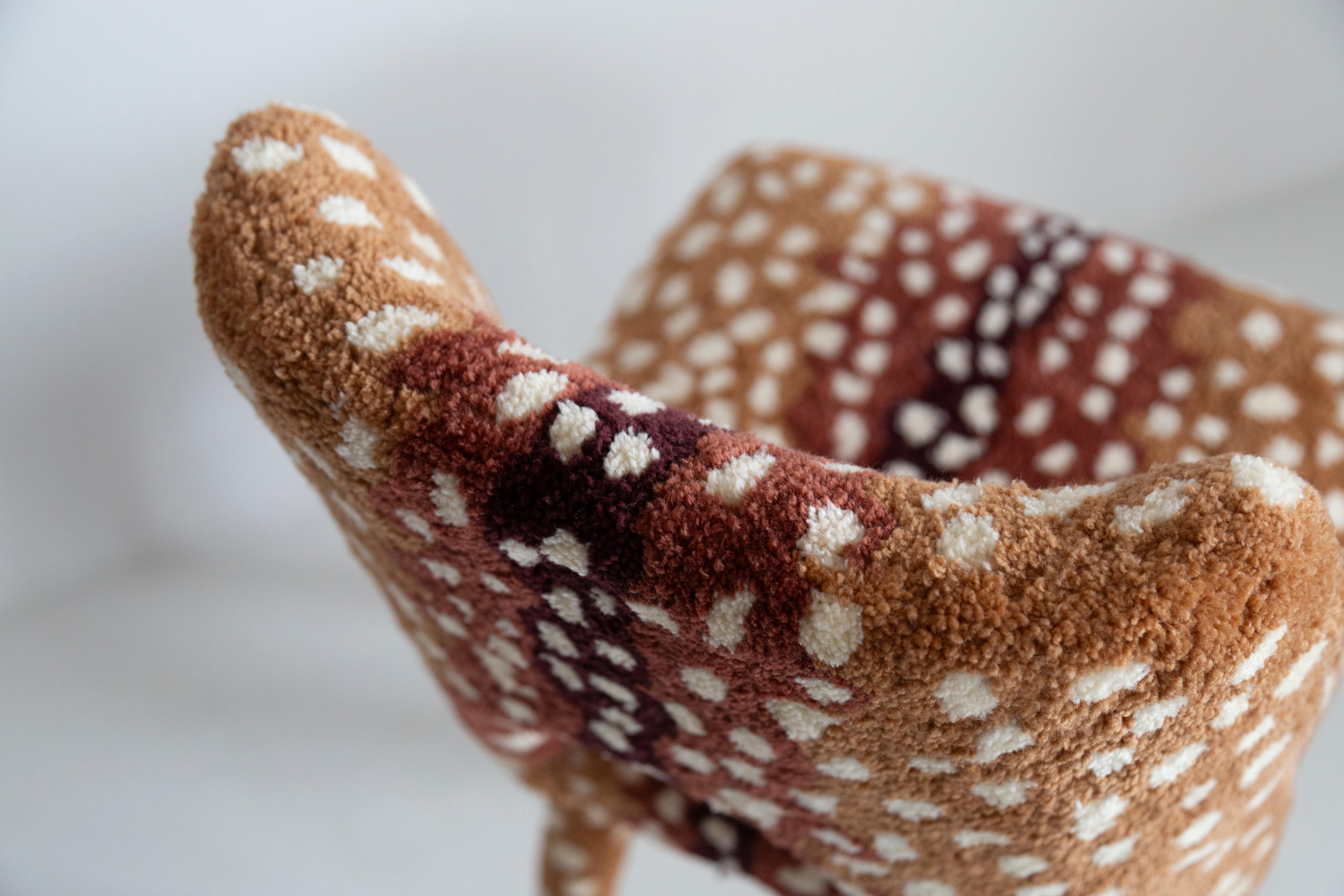 Sechs Mid Century Hand Tufting Reh Bambi Wolle Shell Stühle, Europa, 1960er Jahre (Textil) im Angebot