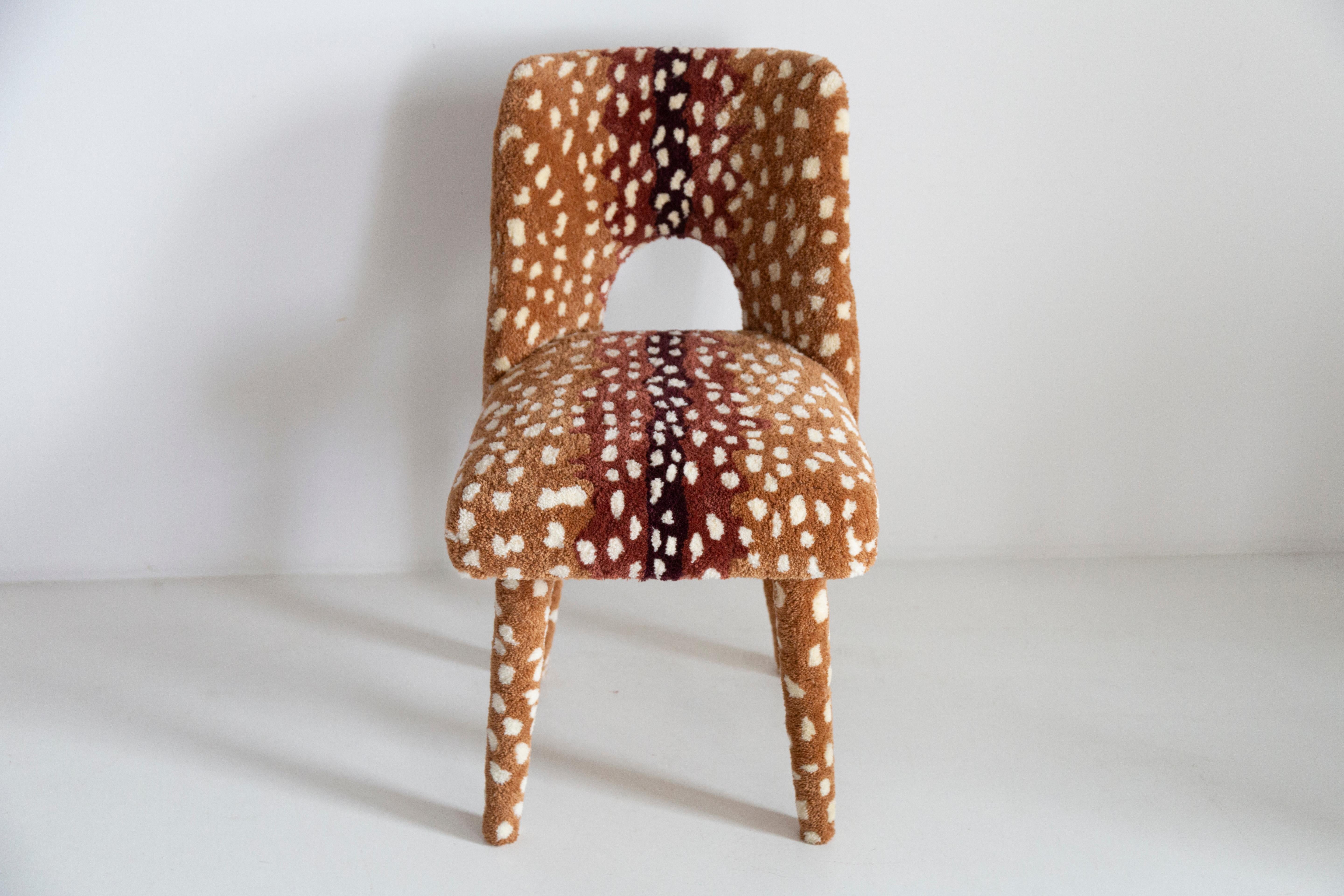 Sechs Mid Century Hand Tufting Reh Bambi Wolle Shell Stühle, Europa, 1960er Jahre im Angebot 1