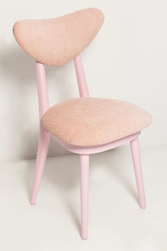 Six Mid Century Heart Chairs, Light Pink Chenille, Pink Wood, Europe, 1960s