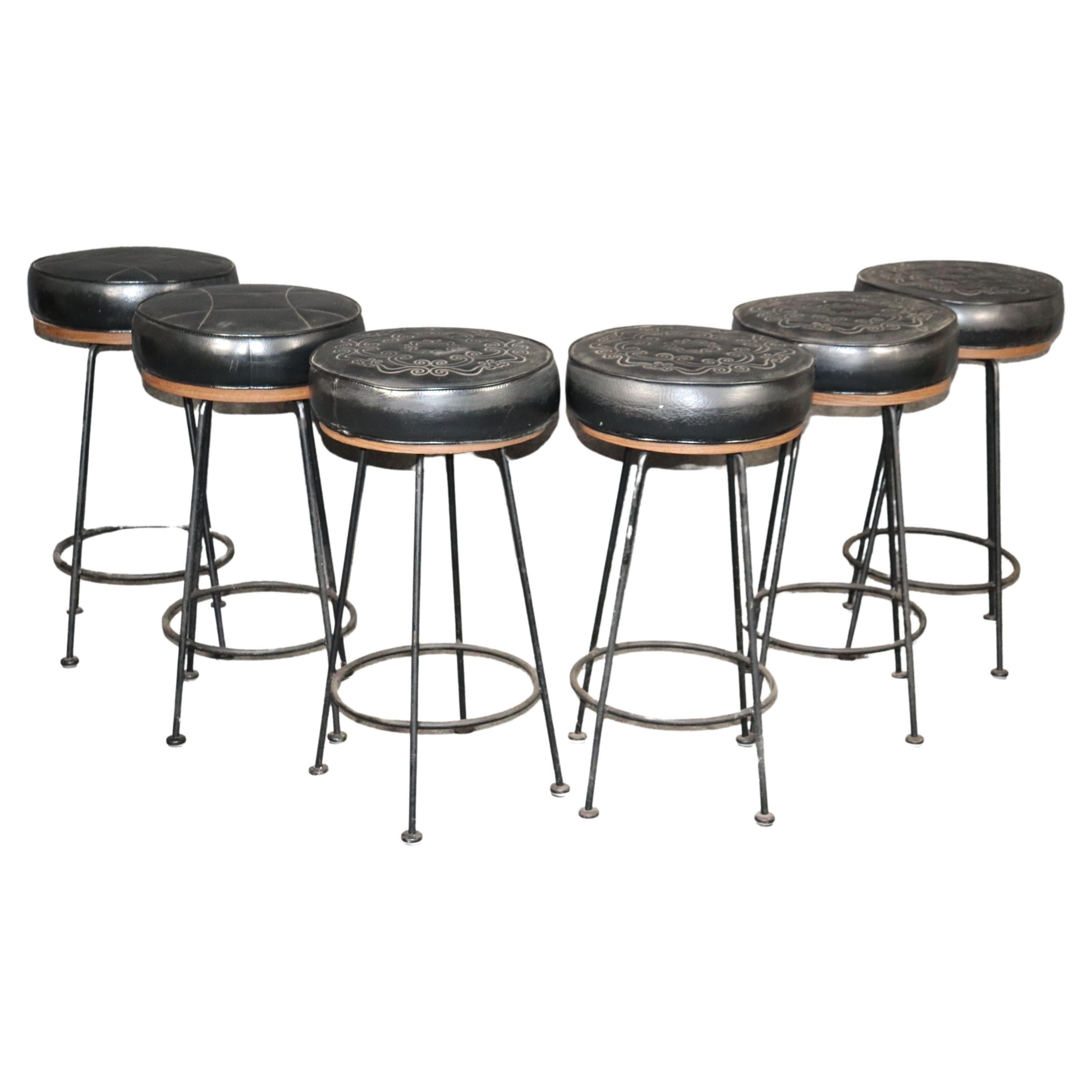 Six Midcentury Iron Stools For Sale