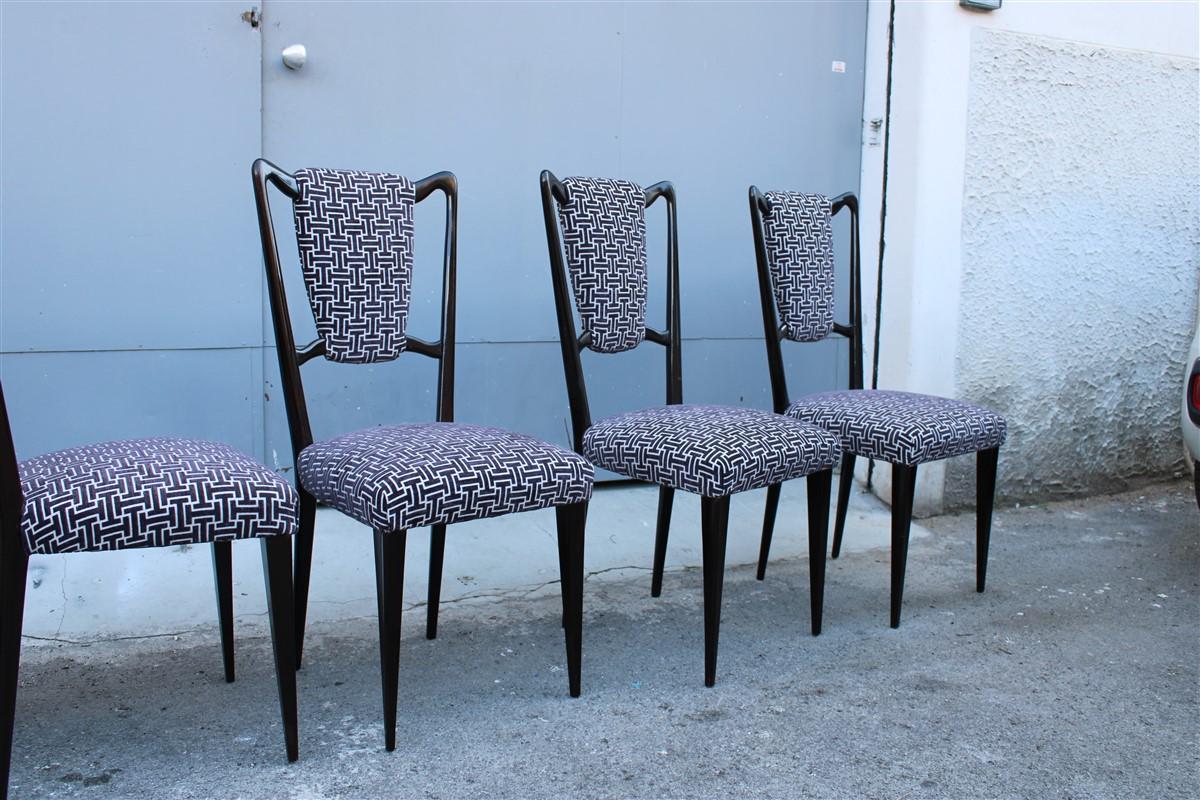 Six Mid-Century Italian Style Mahogany Chairs High Back Lined Borsani Style In Good Condition For Sale In Palermo, Sicily