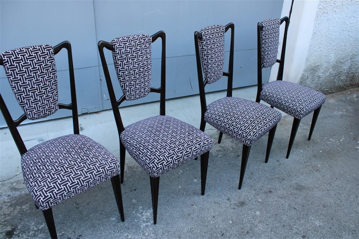 Velvet Six Mid-Century Italian Style Mahogany Chairs High Back Lined Borsani Style For Sale