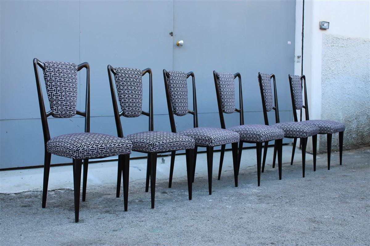 Six Mid-Century Italian Style Mahogany Chairs High Back Lined Borsani Style For Sale 1