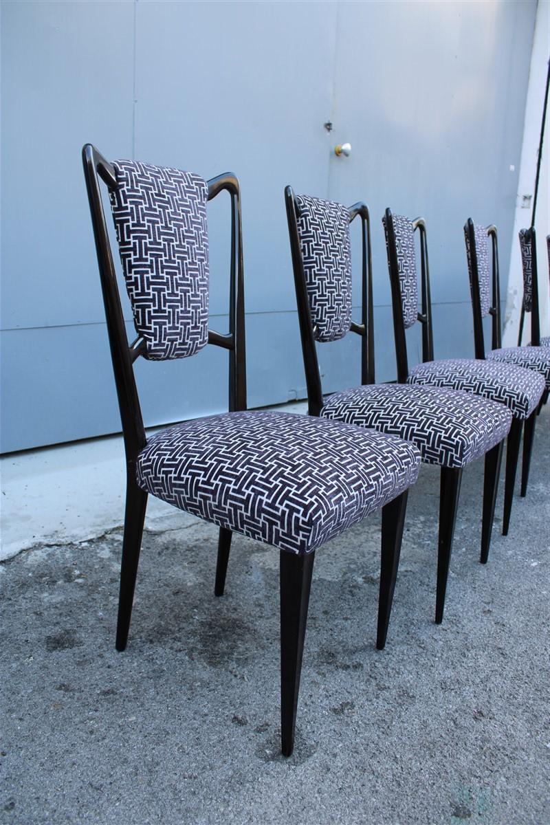 Six Mid-Century Italian Style Mahogany Chairs High Back Lined Borsani Style For Sale 2