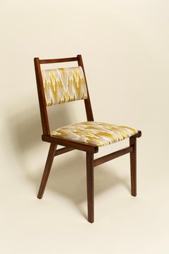 Six chaises JAR du milieu du siècle, Jacquard jaune par Dedar, Pologne, Europe, années 1960.