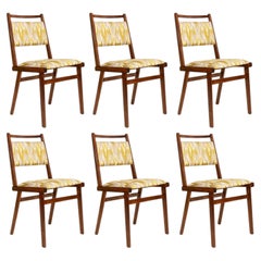 Six chaises JAR du milieu du siècle, Jacquard jaune par Dedar, Pologne, Europe, années 1960.
