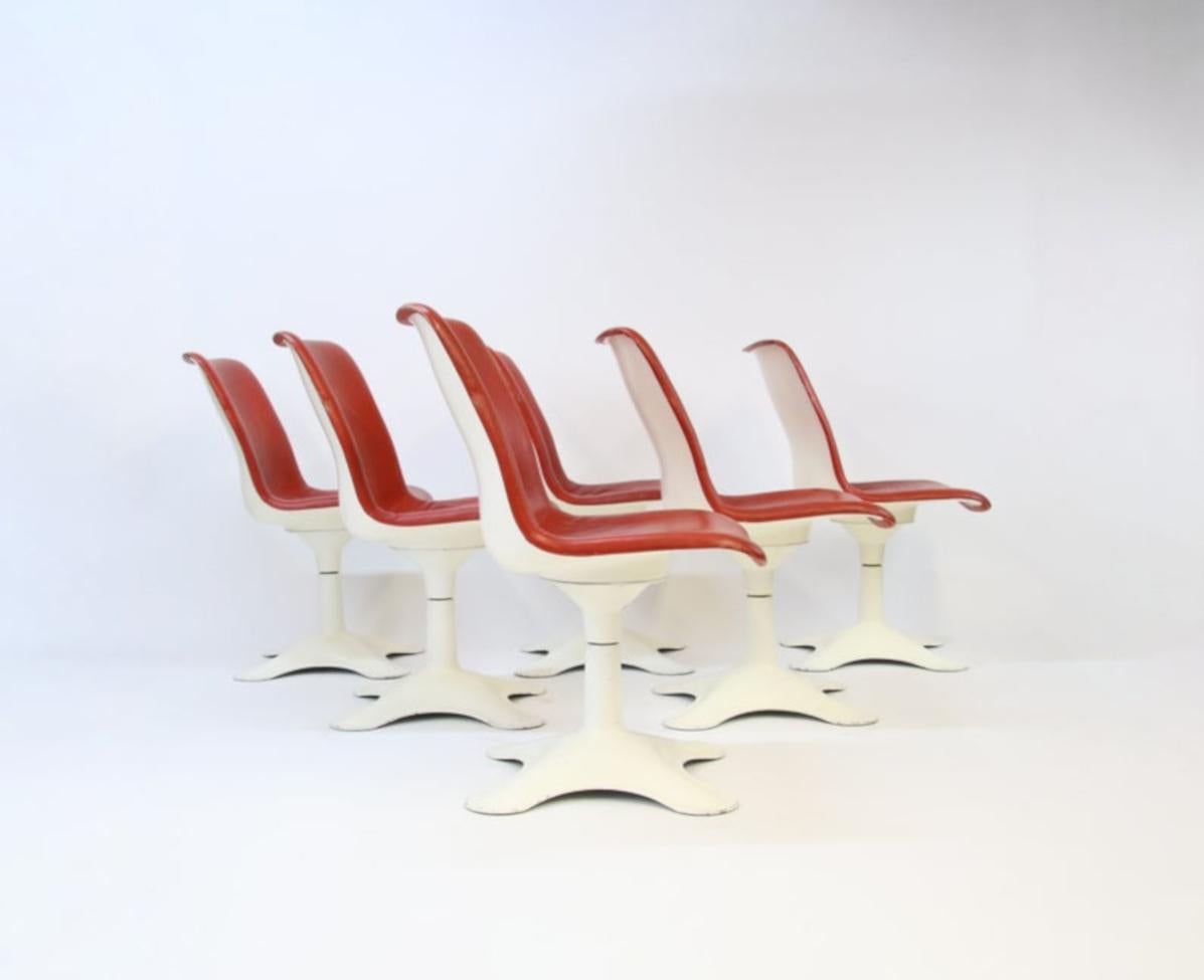 Scandinavian Modern Six Midcentury Leather Dining Chairs by Yrjö Kukkapuro