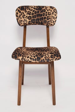 Six Mid Century Leopard Velvet Chairs, Walnut Wood, Rajmund Halas, Poland, 1960s