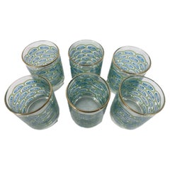 Six Mid-Century Libbey Glassware Rocks Glasses in the Peacock Feather Pattern