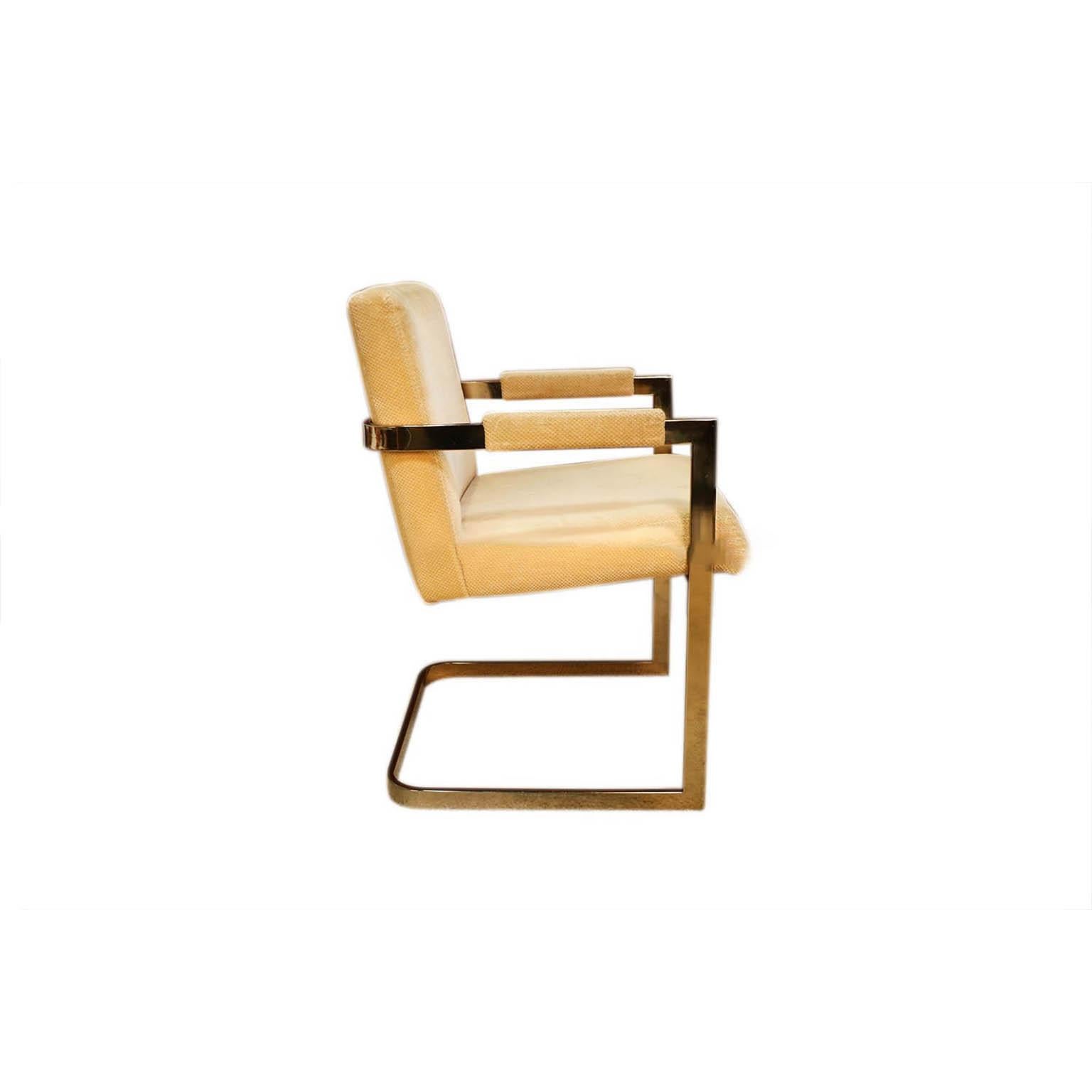 Late 20th Century Six Midcentury Milo Baughman for Thayer Coggin Cantilever Brass Armchairs