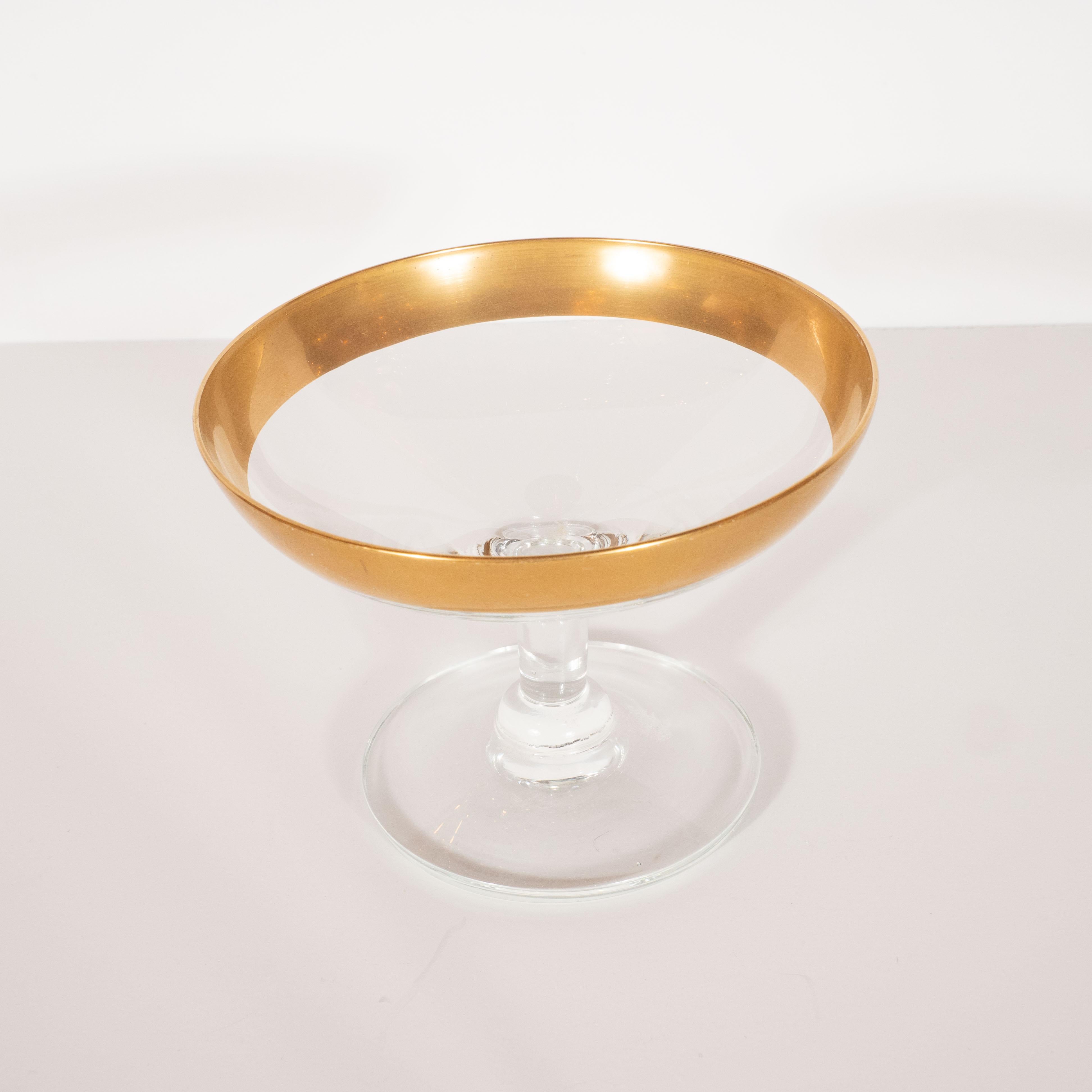 Mid-20th Century Six Mid-Century Modern 24-Karat Gold Rimmed Champagne Coupes by Dorothy Thorpe