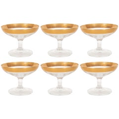 Six Mid-Century Modern 24-Karat Gold Rimmed Champagne Coupes by Dorothy Thorpe